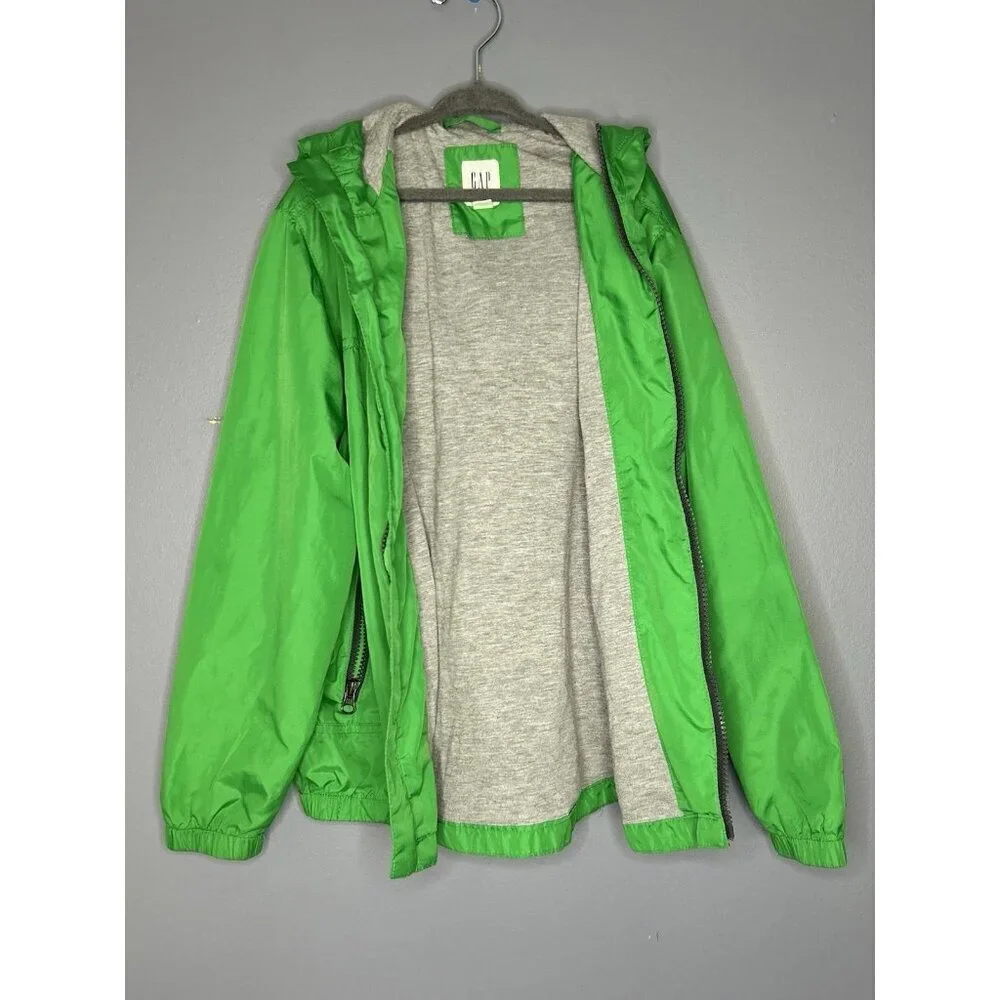 Gap Kids Soft Lined‎ Windbreaker Rain Jacket M 8 Kelly Green Hooded Zip Pockets